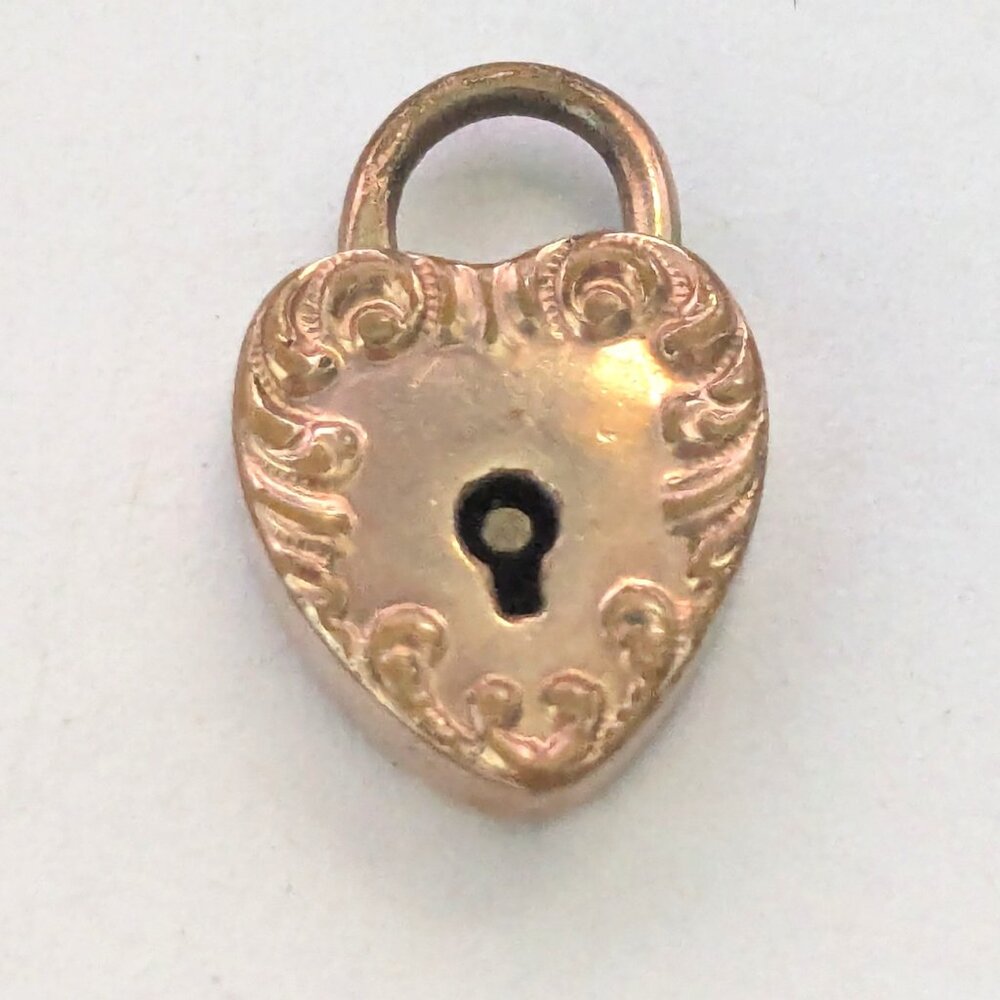 Antique 19th Century Victorian Gold Filled Tiny Heart Padlock Charm